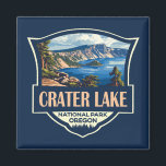 Crater Lake National Park Illustration Retro Badge Magnet<br><div class="desc">Crater Lake vector artwork design. The park is in the Cascade Mountains of southern Oregon. It’s known for its namesake Crater Lake,  formed by the now-collapsed volcano,  Mount Mazama.</div>