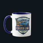 Crater Lake National Park Illustration Retro Badge Mug<br><div class="desc">Crater Lake vector artwork design. The park is in the Cascade Mountains of southern Oregon. It’s known for its namesake Crater Lake,  formed by the now-collapsed volcano,  Mount Mazama.</div>