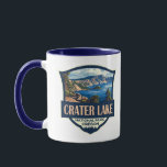 Crater Lake National Park Illustration Retro Badge Mug<br><div class="desc">Crater Lake vector artwork design. The park is in the Cascade Mountains of southern Oregon. It’s known for its namesake Crater Lake,  formed by the now-collapsed volcano,  Mount Mazama.</div>