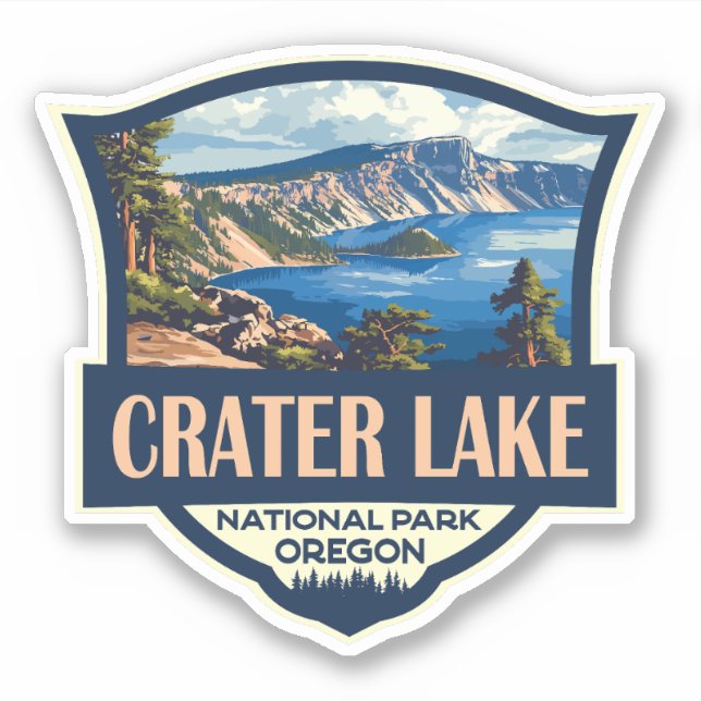 Crater Lake National Park Illustration Retro Badge Sticker (Front)