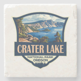 Crater Lake National Park Illustration Retro Badge Stone Coaster