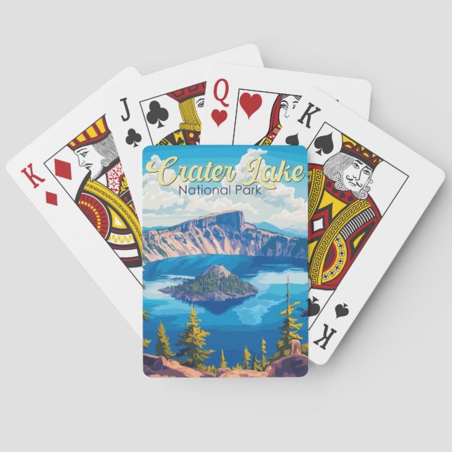 Crater Lake National Park Illustration Travel Art Poker Cards (Back)