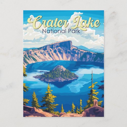 Crater Lake National Park Illustration Travel Art Postcard