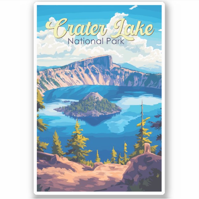 Crater Lake National Park Illustration Travel Art Sticker (Front)