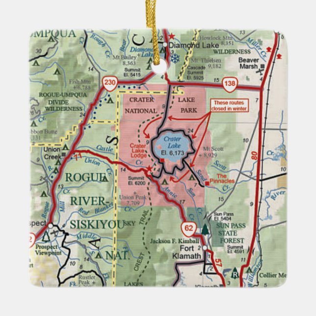 Crater Lake National Park Map Ceramic Ornament (Front)
