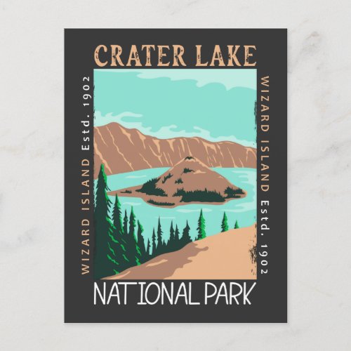 Crater Lake National Park Oregon Retro Distressed Postcard