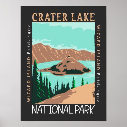 Crater Lake National Park Oregon Retro Distressed  Poster