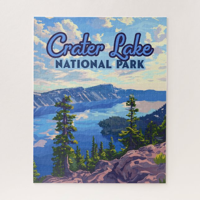 Crater Lake National Park Oregon Retro Jigsaw Puzzle (Vertical)