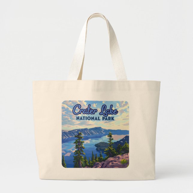 Crater Lake National Park Oregon Retro Large Tote Bag (Front)
