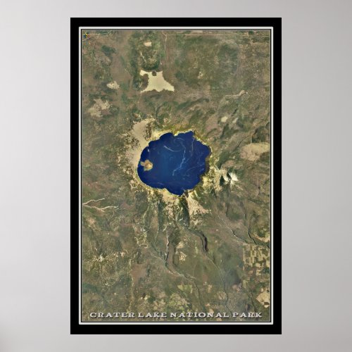 Crater Lake National Park Oregon Satellite Map Poster