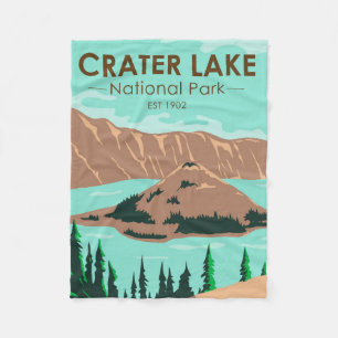 Crater Lake National Park Oregon Vintage Fleece Blanket