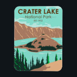 Crater Lake National Park Oregon Vintage Magnet<br><div class="desc">Crater Lake vector artwork design. The park is in the Cascade Mountains of southern Oregon. It’s known for its namesake Crater Lake,  formed by the now-collapsed volcano,  Mount Mazama.</div>