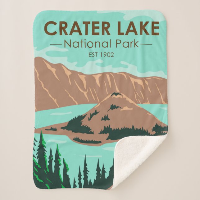  Crater Lake National Park Oregon Vintage Sherpa Blanket (Front)