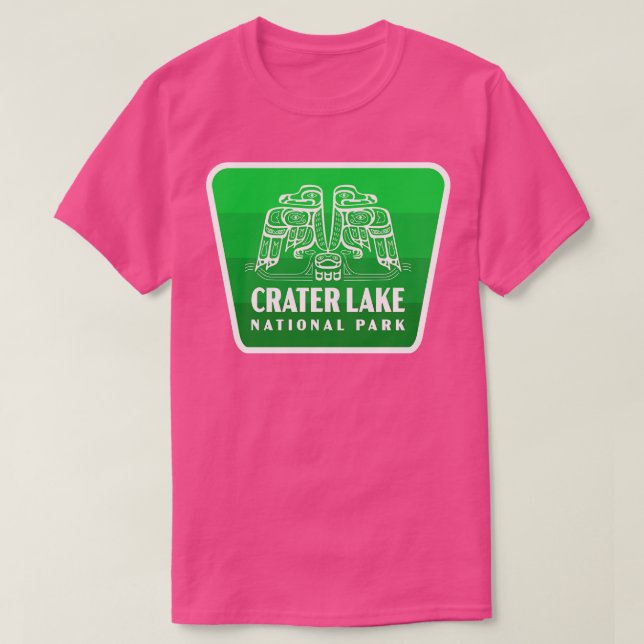 Crater Lake National Park Retro Bird Badge Green T-Shirt (Design Front)