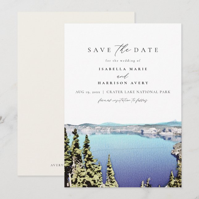 CRATER LAKE National Park Skyline Save the Date Invitation (Front/Back)