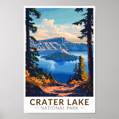 Crater Lake National Park Travel Art Vintage Poster