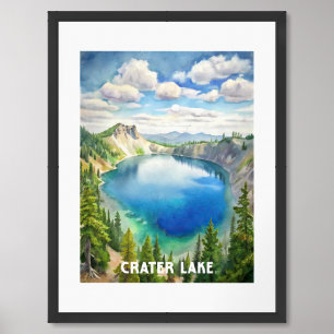 Crater Lake National Park Watercolor Painting Framed Art