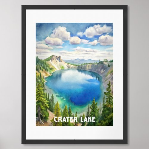 Crater Lake National Park Watercolor Painting Framed Art