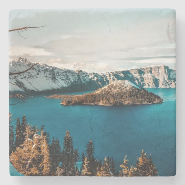 Crater Lake of Southern Oregon Stone Coaster (Front)