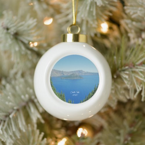 Crater Lake Oregon Scenic Photo Ceramic Ball Christmas Ornament