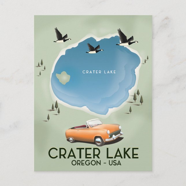 Crater Lake Oregon Travel map poster Postcard (Front)