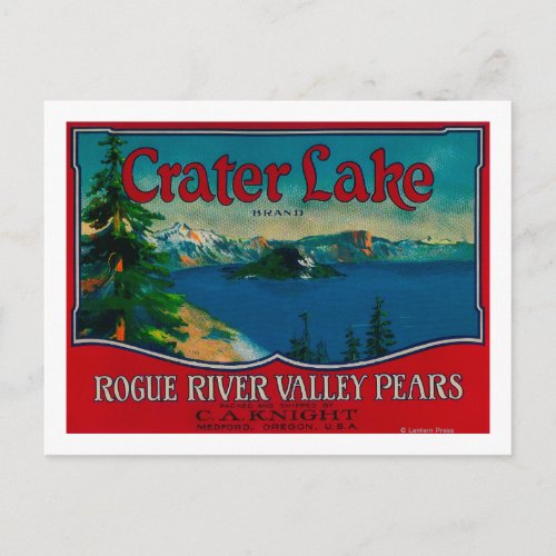 Crater Lake Pear Crate LabelMedford OR Postcard