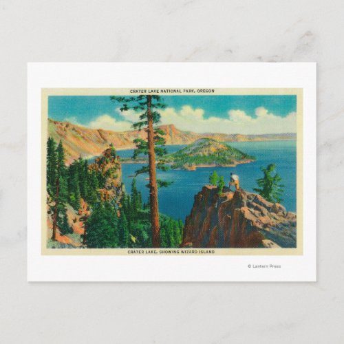 Crater Lake showing Wizard Island in distance Postcard