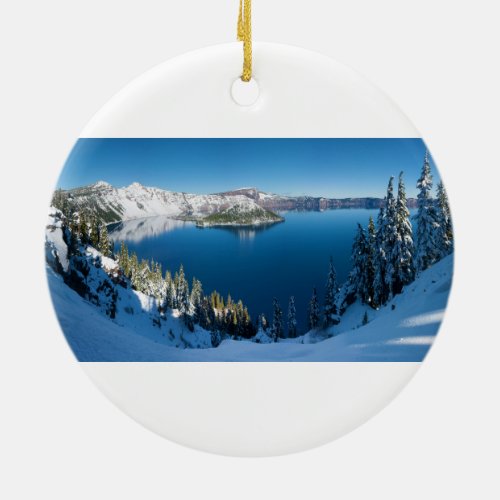 Crater Lake South Central Oregon in Winter Ceramic Ornament