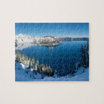 Crater Lake South Central Oregon In Winter Jigsaw Puzzle by allphotos at Zazzle