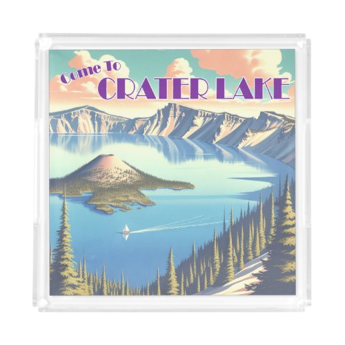 Crater Lake Vintage Poster Acrylic Tray