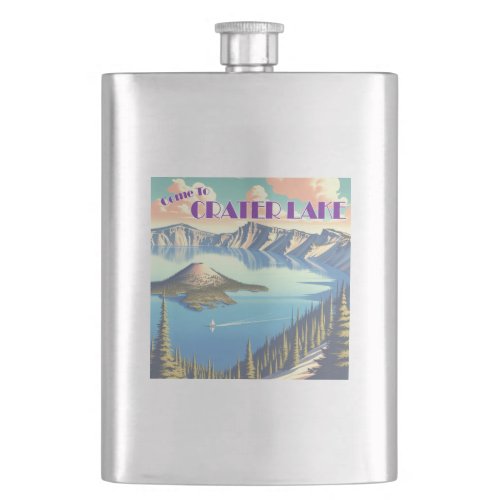 Crater Lake Vintage Poster Flask