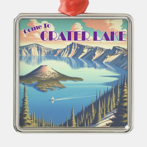Crater Lake Vintage Poster Metal Ornament