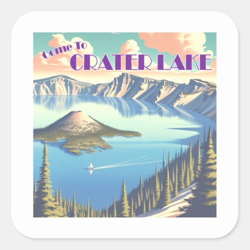 Crater Lake Vintage Poster Square Sticker