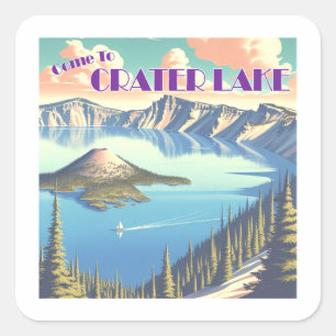 Crater Lake Vintage Poster Square Sticker