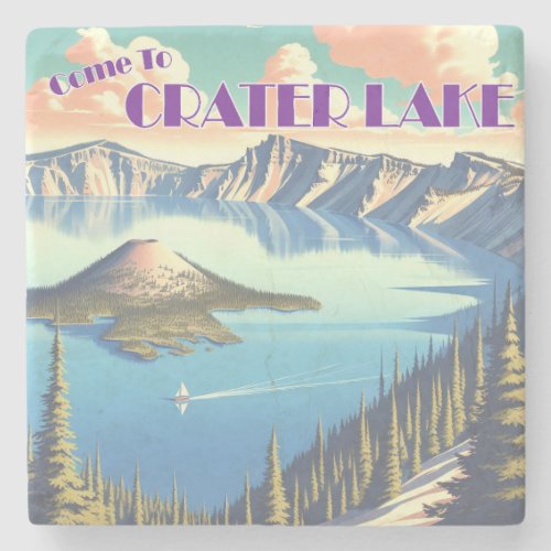 Crater Lake Vintage Poster Stone Coaster