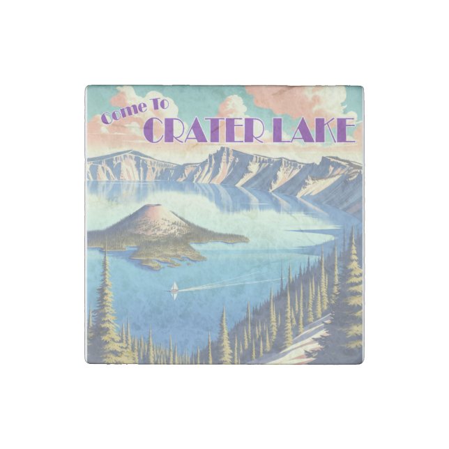 Crater Lake Vintage Poster Stone Magnet (Front)