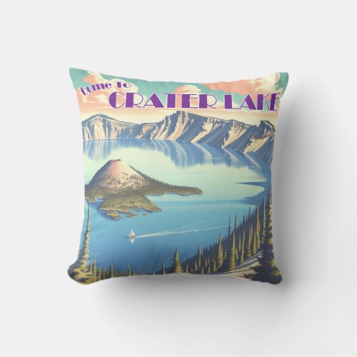 Crater Lake Vintage Poster Throw Pillow