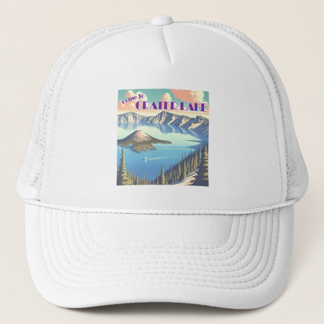 Crater Lake Vintage Poster Trucker Hat (Front)