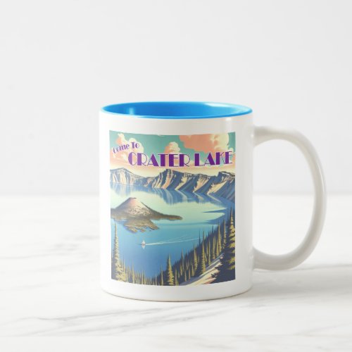 Crater Lake Vintage Poster Two_Tone Coffee Mug