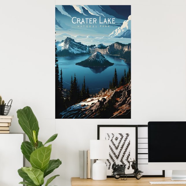 Crater Lakes Majestic Island View Poster (Home Office)