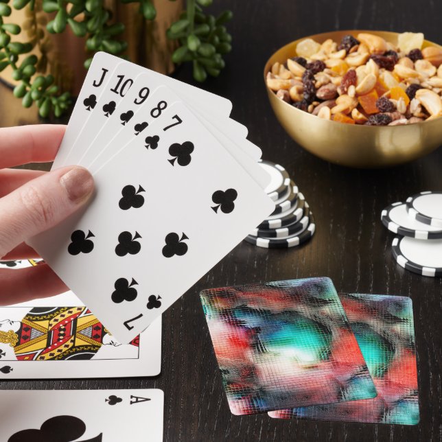 Crater-style stains in rustic square mosaic effect poker cards (In Situ)