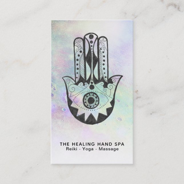 *~* Craters of Moon - Hamsa Hand of Fatima Rainbow Business Card (Front)