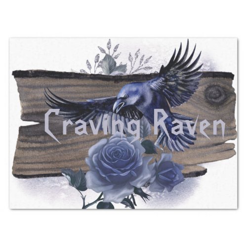 Craving Raven Bird Blue Rose Whimsical Decoupage Tissue Paper