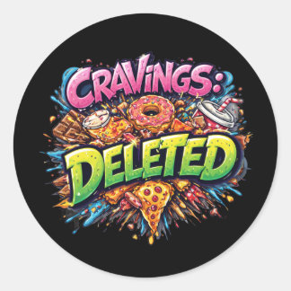 Cravings Deleted – Bold Comic Junk Food Graphic Classic Round Sticker