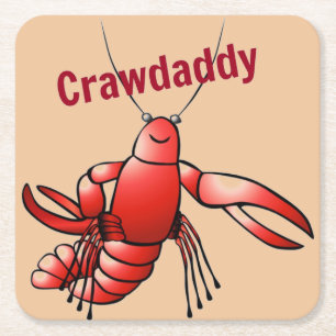 Crawdaddy Red Crayfish Square Paper Coaster