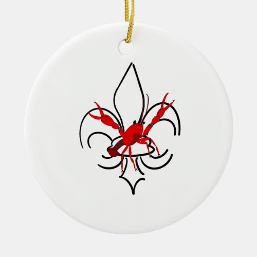Crawfish and Fleur de Lis Metal Art Ceramic Ornament