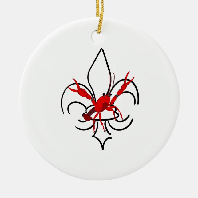Crawfish and Fleur de Lis Metal Art Ceramic Ornament (Front)
