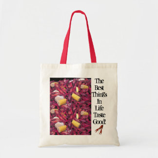 crawfish-bag, best-things-in-life-taste-good tote bag