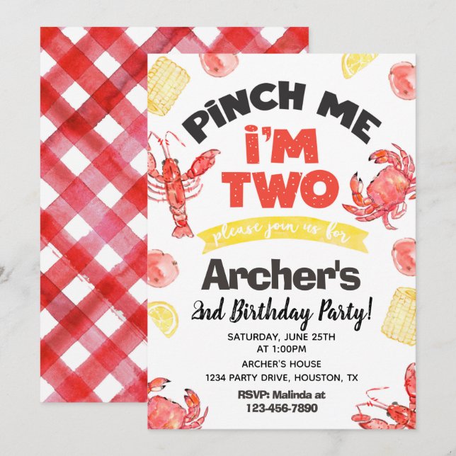 Crawfish Birthday Invitation | 2nd Birthday (Front/Back)