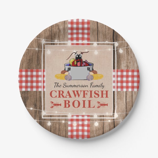 Crawfish Boil Annual Family Party Rustic Picnic Paper Plates (Front)